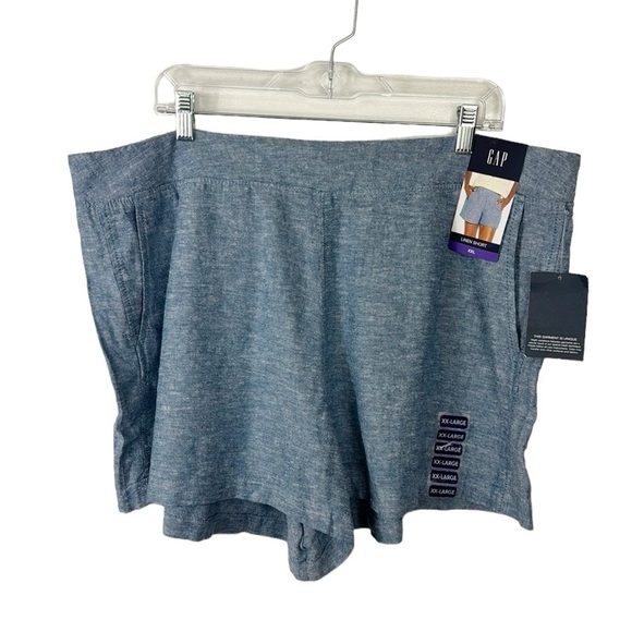 GAP Women's XXL Linen Short Blue Pull On Pockets High Waist NWT - Picture 2 of 14
